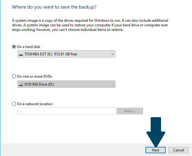 Choose Hard drive for backup