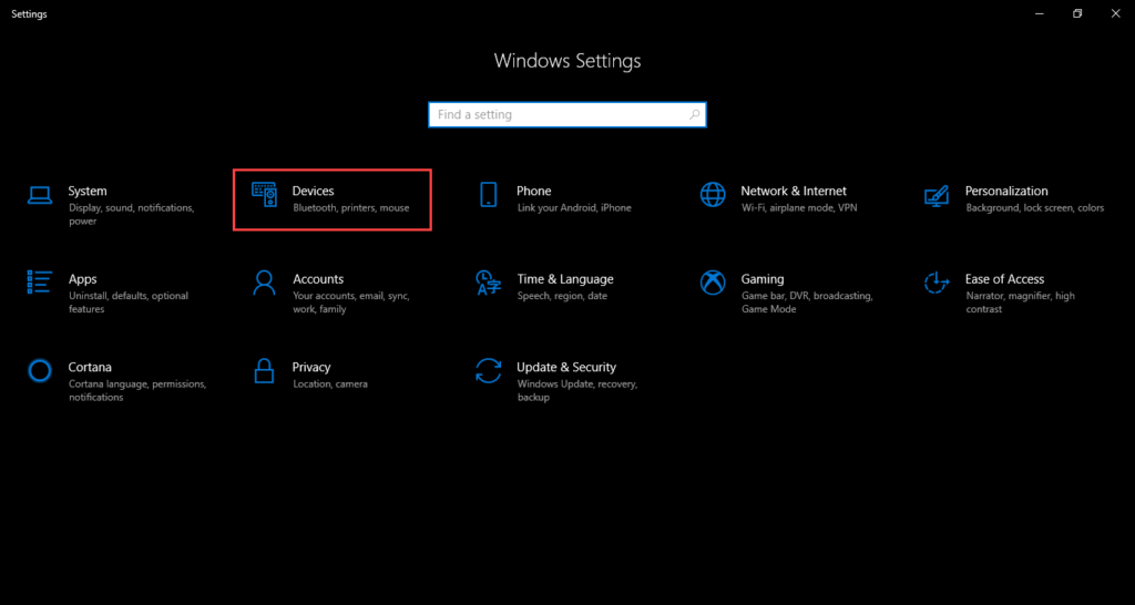 Windows Device settings