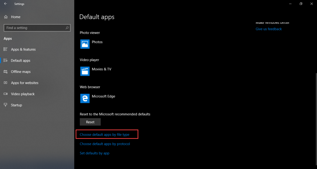 Choose default apps