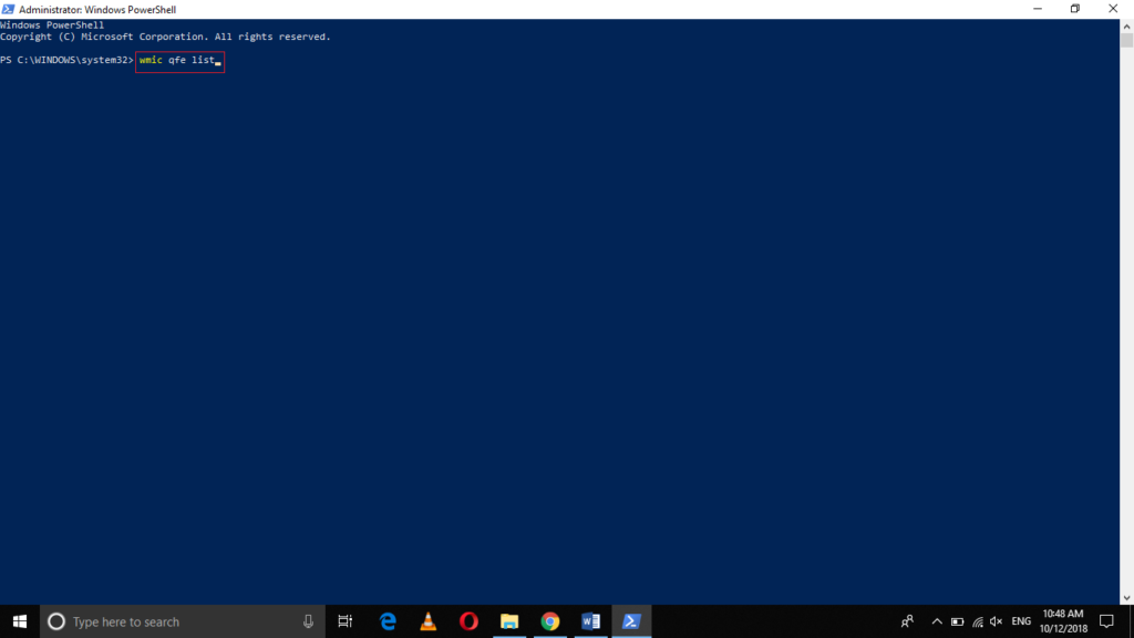 PowerShell wmic qfe list command