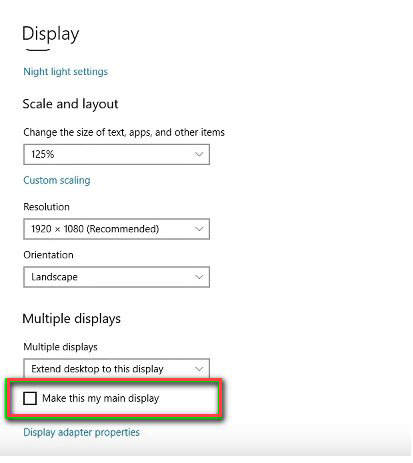 Make monitor the main display