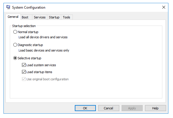 System Configuration window