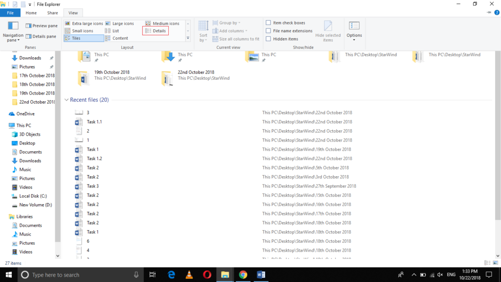 File Explorer View ribbon