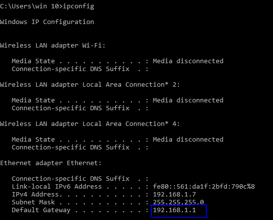 Default Gateway IP address