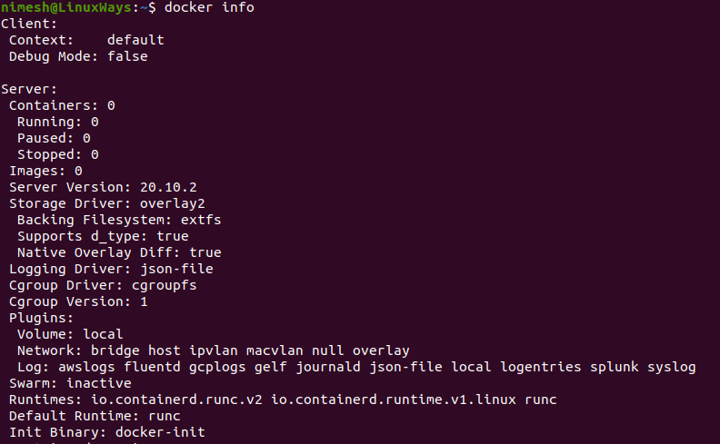 Docker info