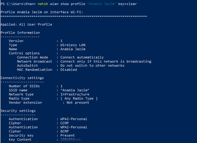 netsh wlan show profiles