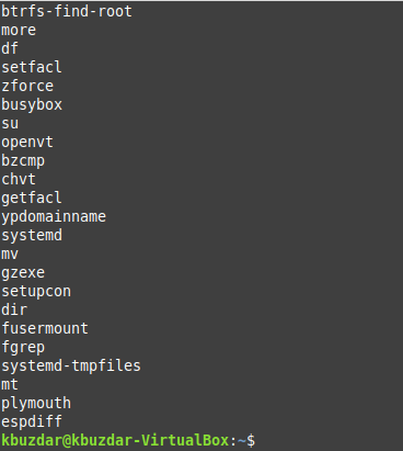 Result of the compgen command