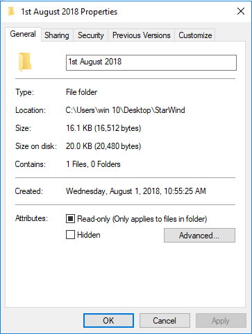 Folder Properties window