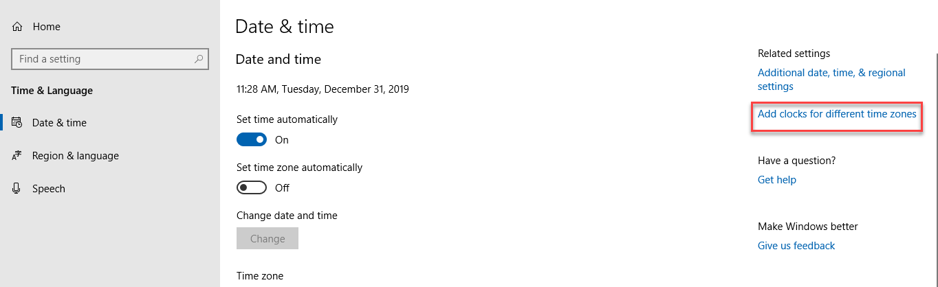 Date and time settings