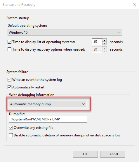 Automatic Memory Dump