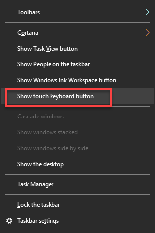 Show touch keyboard button